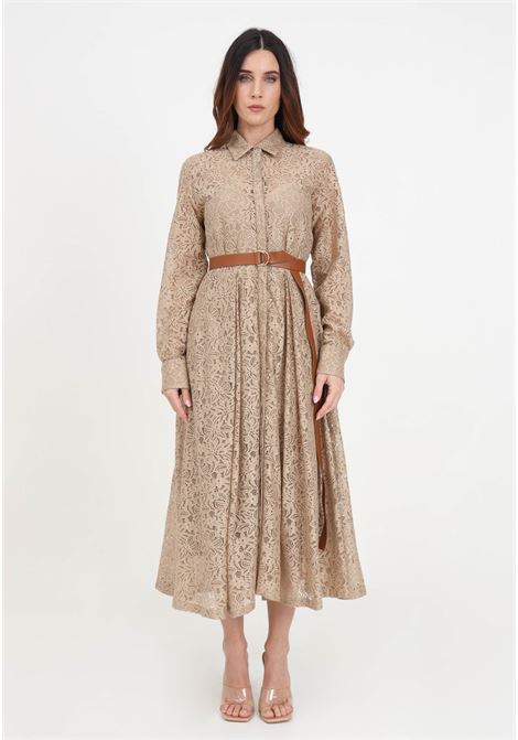 Beige women's midi dress with lace effect texture MAX MARA | 2416231061600002